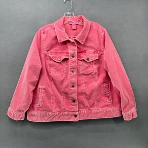 Woman Within Pink Corduroy Trucker Jacket Womens 14W Button Front